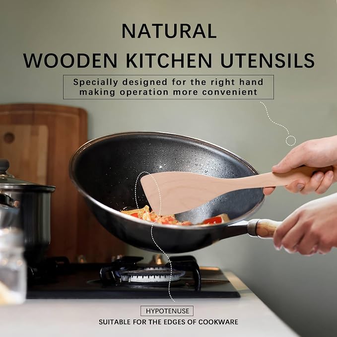 2PCS Wooden Spatulas for Cooking, 12.8inch Uncoated Beech Wood Turners for - Image 4