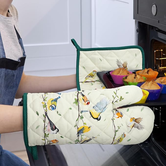 Bird Branch Oven Mitts and Pot Holders Sets 4Pcs, 100% Cotton Heat Resistant - Image 6