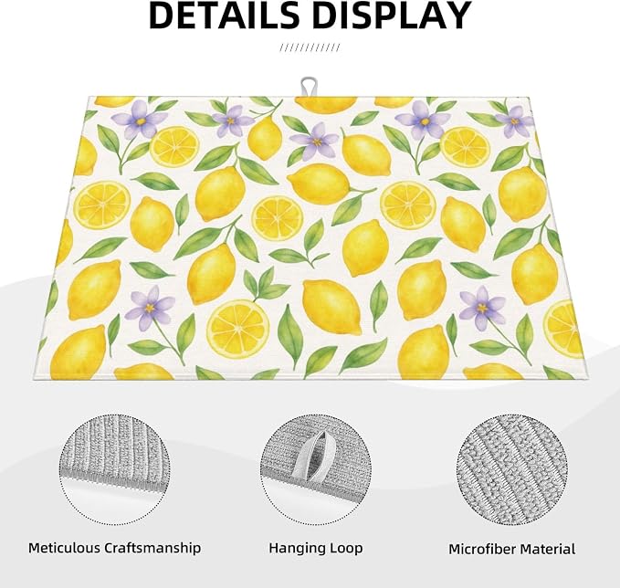 Lemon Dish Drying Mats for Kitchen Counter, Large 18"x24" Dish Mats for Drying - Image 4