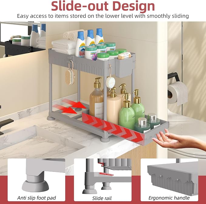 Sevenblue Under Sink Organizer, Bathroom Organizers and Storage, 2 Tier - Image 2