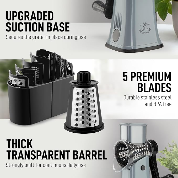 Zulay Kitchen Rotary Cheese Grater 5 Blade Cheese Shredder - Image 7