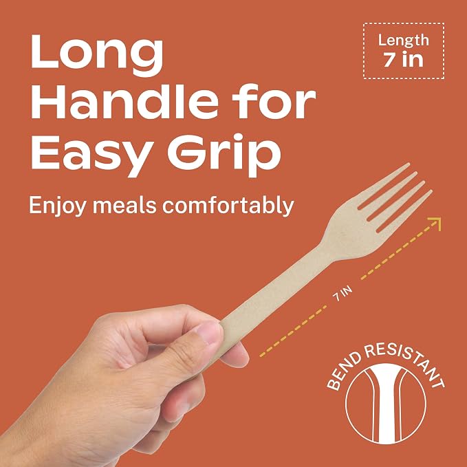 CORAL Light Brown 100% Compostable Spoons & Forks Set - Image 3
