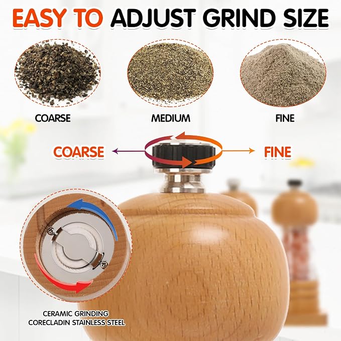 Salt and Pepper Grinder Set, Refillable and Adjustable Grinder - Image 6