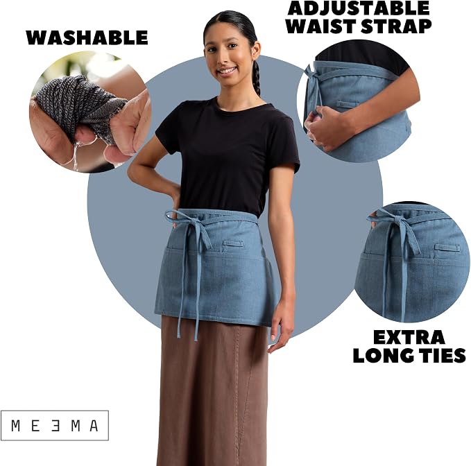 MEEMA Chef Waist Apron Cotton Fabric |Washable & Breathable Waitress & Server - Image 6