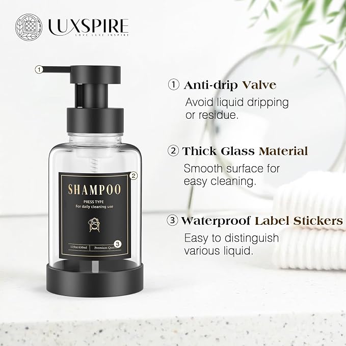Luxspire Foaming Soap Dispenser, Glass Foam Pump Soap Dispenser, Non-Slip Hand - Image 3