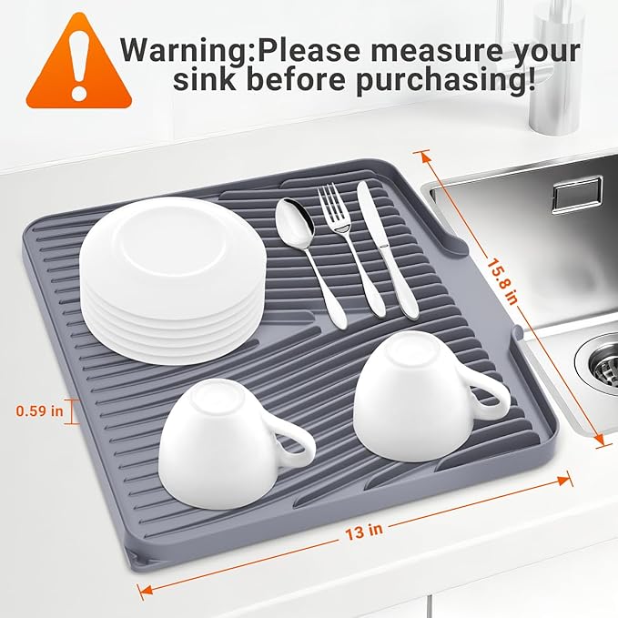 Silicone Dish Drying Mat for Kitchen Counter, Dish Drying Pad, Non-Slip Drain - Image 2