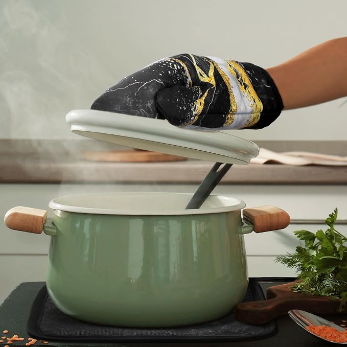 Leinuosen 8 Pcs Black Marble Kitchen Decor Dish Towels and Oven Mitts Sets Pot - Image 4