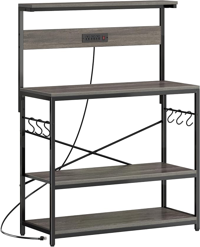 SUPERJARE Bakers Rack with Power Outlets, Microwave Stand, 39.4 X 14.3 Inch by SUPERJARE