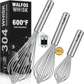 Walfos Whisk, 304 Stainless Steel whisk, No-Rust 7+9+11inch Whisks by Walfos