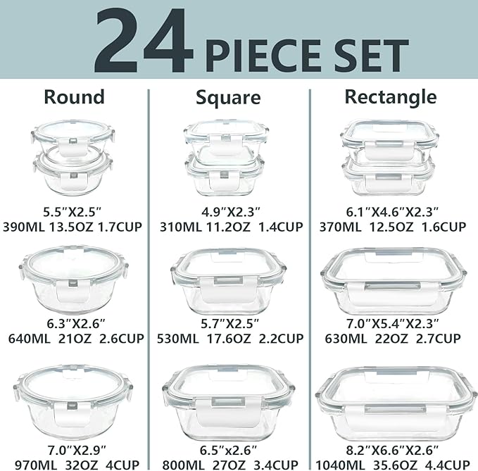 12 Pack Glass Lunch Meal Prep Containers - Image 2
