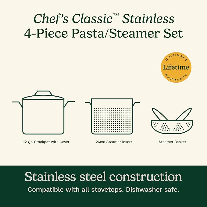 Cuisinart 4-Piece Cookware Set, 12 Quarts, Chef's Classic Stainless Steel - Image 6