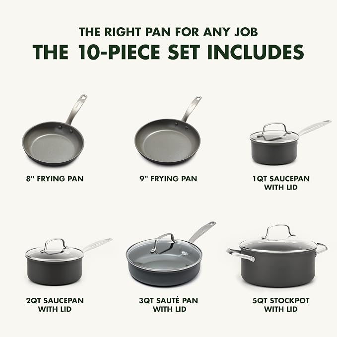 GreenPan Chatham Hard Anodized Healthy Ceramic Nonstick 10 Piece Cookware Pots - Image 4