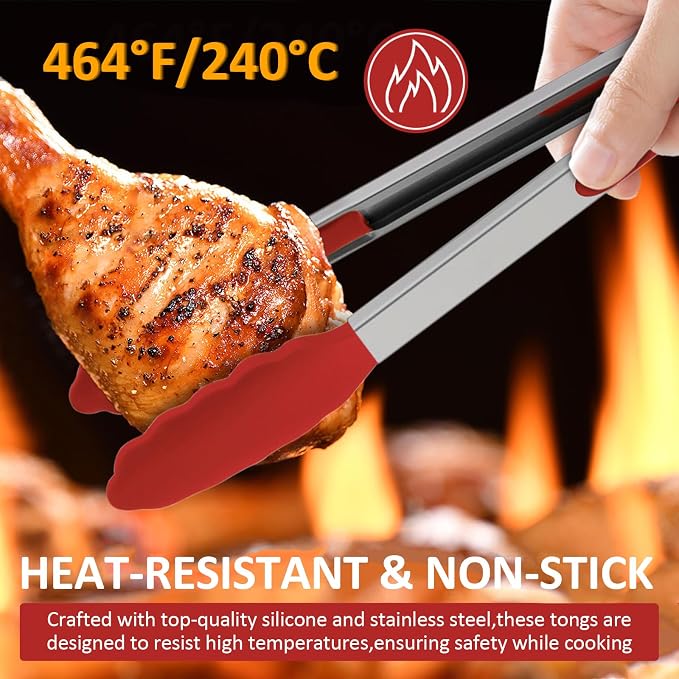 9 Pieces Silicone Tongs for Cooking 7, 12 inches Kitchen Tongs - Image 4