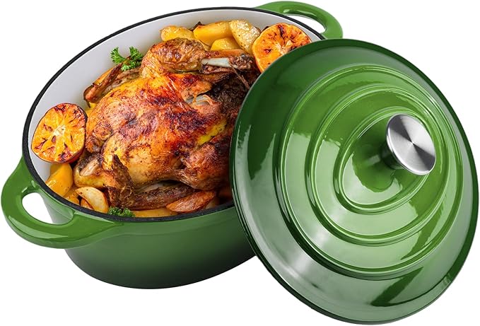 5.5 Quart Oval Enameled Cast Iron Dutch Oven Pot by Alathote