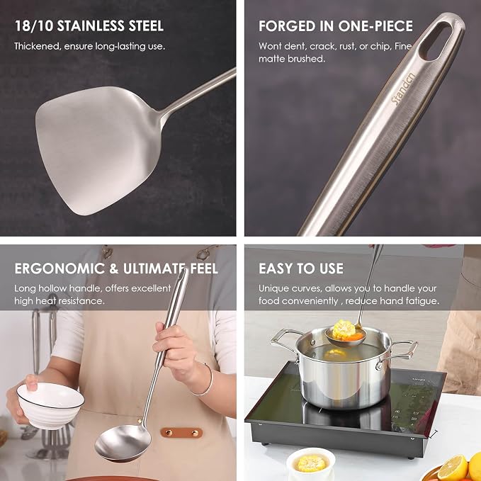 18/10 Stainless Steel Kitchen Utensils Set, Skimmer Spoon, Pasta Serve - Image 3