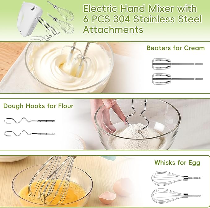 5-Speed Electric Hand Mixer, 4 Large Mixing Bowls Set, Handheld Mixers - Image 3