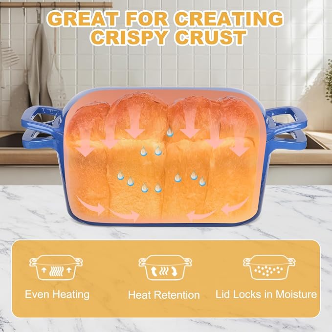 Enameled Dutch Oven for Sourdough Bread Baking, 3.6QT Oval Cast Iron Bread Pan - Image 6