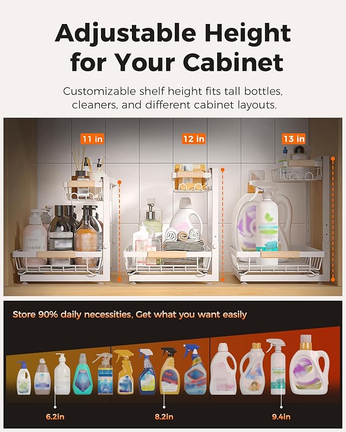 Sevenblue 3 Pack Under Sink Organizer, Height Adjustable Storage Shelves - Image 3