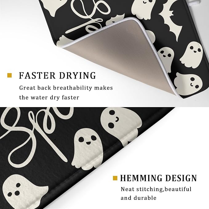 Halloween Dish Drying Mat for Kitchen Counter 18x24 Cute Ghost Black Spooky - Image 3