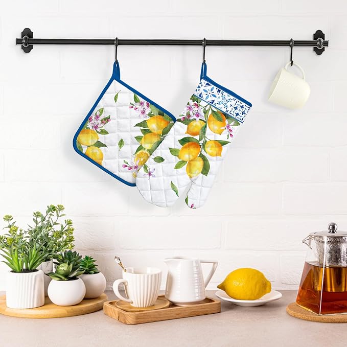 Summer Lemon Oven Mitts and Pot Holders Sets 2Pcs, 100% Cotton Heat Resistant - Image 5