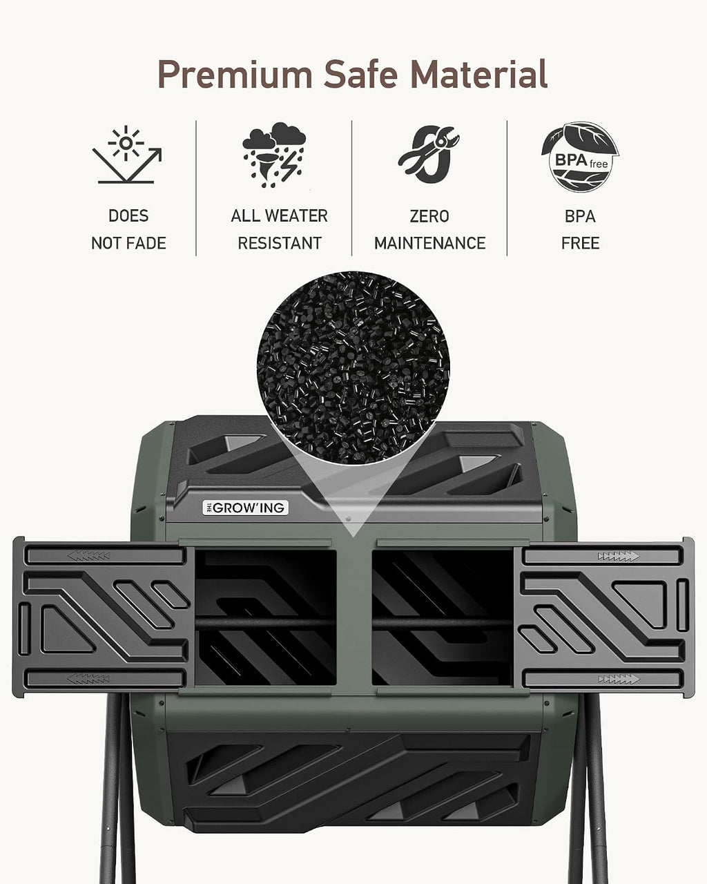THE Growing 43 Gal Outdoor Compost Bin Tumbler for Backyard Garden