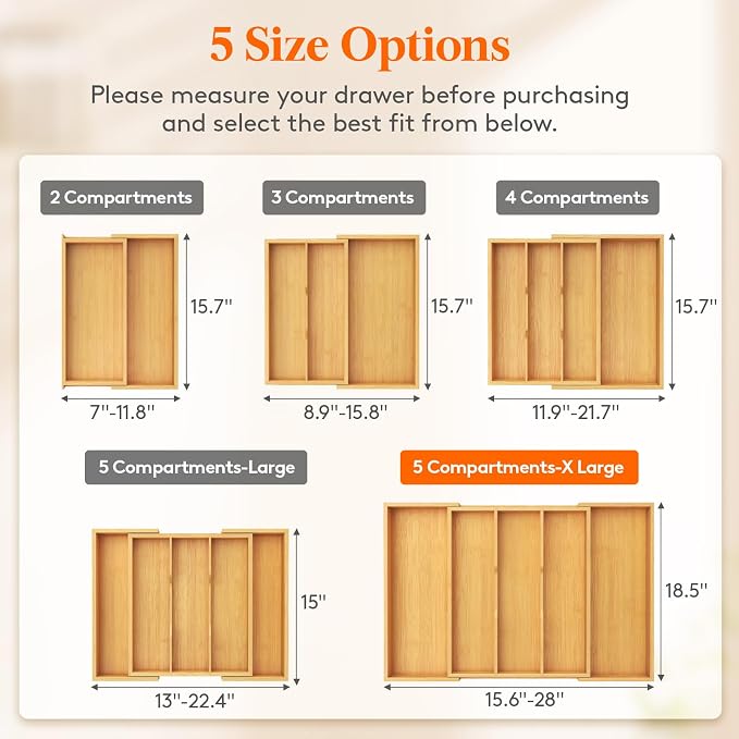 Lifewit Utensil Organizer for Kitchen Drawer, Expandable Cooking Utensil Tray - Image 2