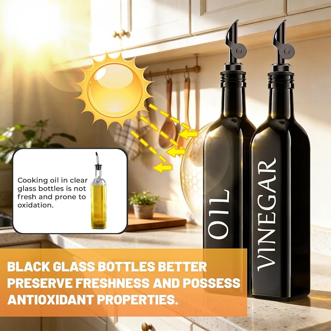 Oil and Vinegar Dispenser Set of 2, 17oz/500ml Extra Thick Glass Oil & Vinegar - Image 2