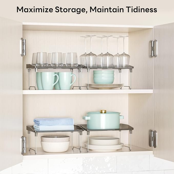 STARLATTA 2 Pcs Cabinet Organizer Shelf，Stackable Kitchen Counter Shelves - Image 4
