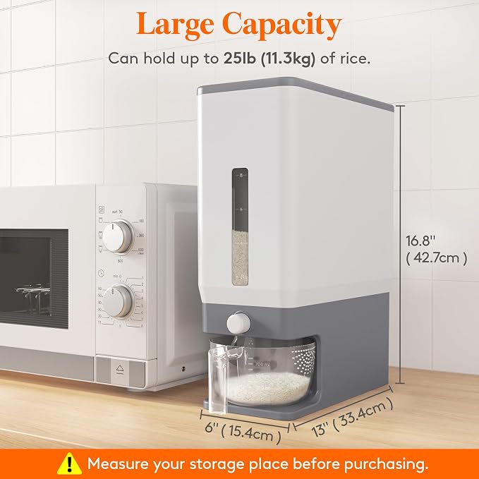 Lifewit 2 Pack Rice Dispenser 25 Lbs, Rice Storage Container Sealed Moisture - Image 3