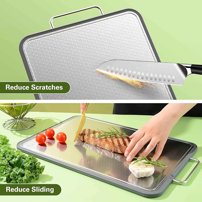 Stainless Steel Cutting Board 16''×11'', Double Sided 304 Steel Cutting Board - Image 4