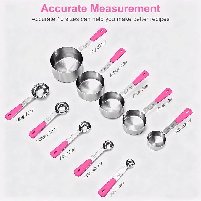 Bopei Measuring Cups and Spoons Set Stainless Steel 10 Piece - Image 2