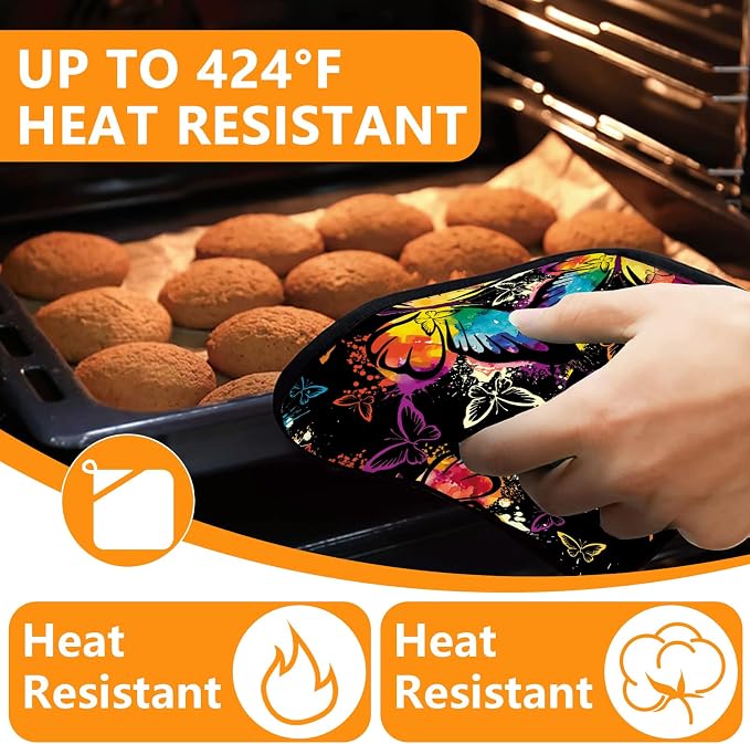 Colorful Butterfly Oven Mitts and Pot Holders Sets 4Pcs, Extra Long Oven Gloves - Image 4