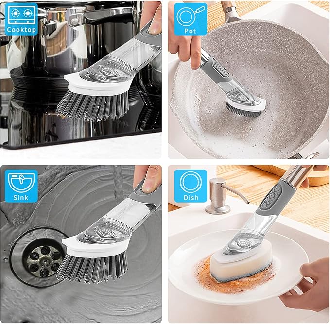 4-in-1 Dish Cleaning Brush Soap Dispensing Dish Brush Set - Image 6