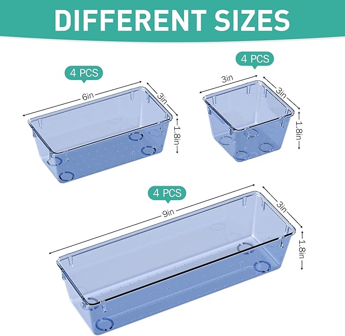 WOWBOX 6 Pack Clear Drawer Organizer Set, Acrylic Drawer Storage Trays - Image 2