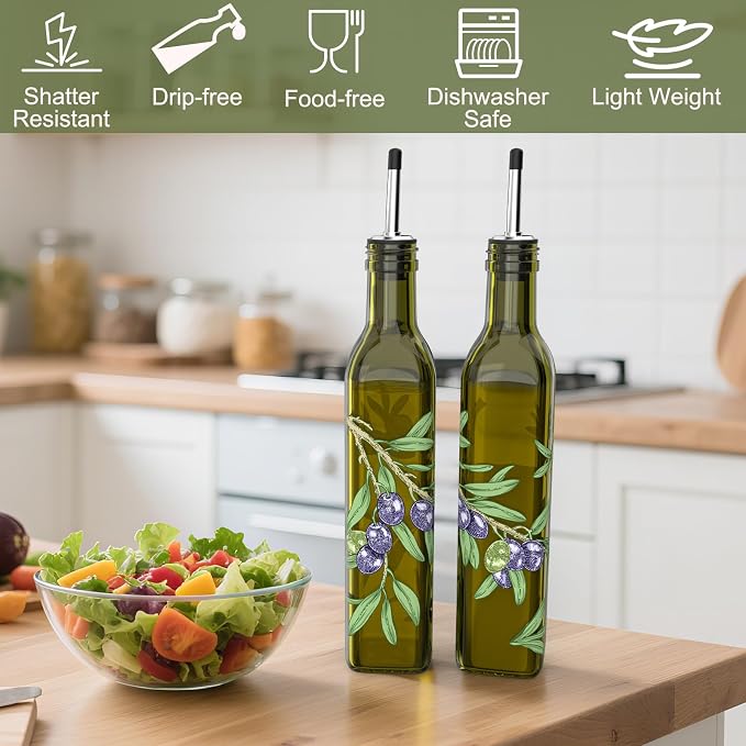 COOLMI Oil and Vinegar Dispenser Set - 17oz/500ML Premium Glass Olive Oil - Image 6