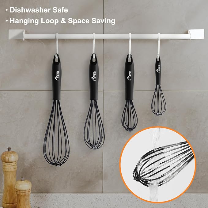 HOTEC 4 Pieces Silicone Whisks Set, Wire Balloon Whisks Egg Beater, Non-slip - Image 9