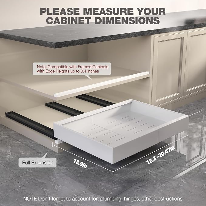 Seinloes 2 Pack Pull Out Cabinet Organizer 19" Deep, Full Extension 3 Slide - Image 6