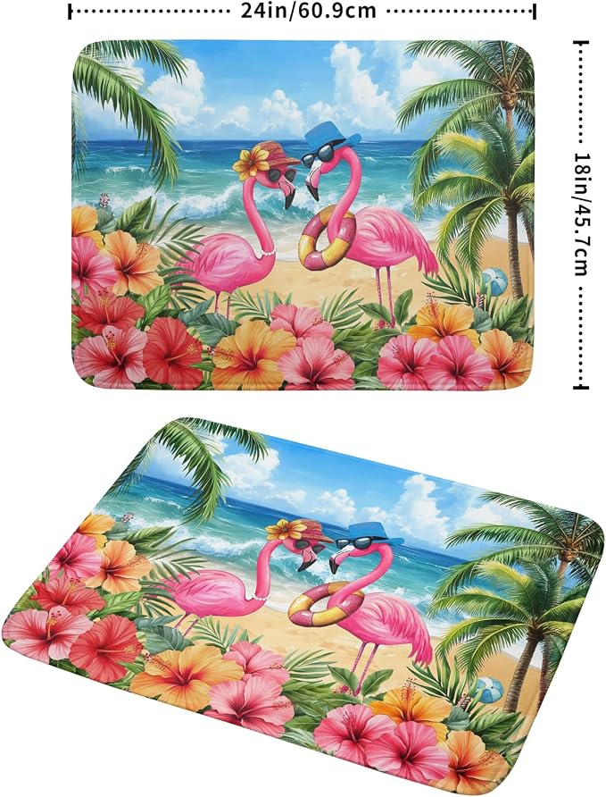 Summer Flamingos Dish Drying Mat 18x24 inch Tropical Beach Microfiber Washable - Image 2