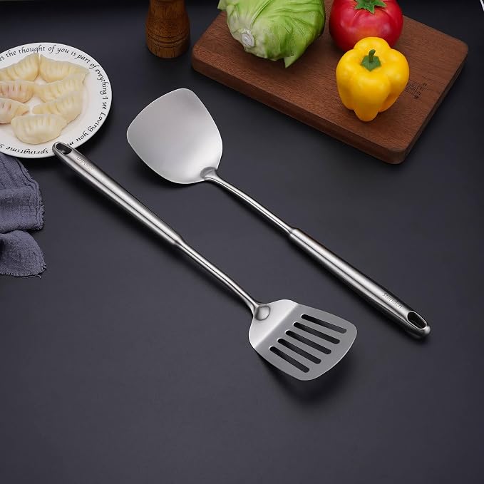 18/10 Stainless Steel Kitchen Utensils Set, Skimmer Spoon, Pasta Serve - Image 7