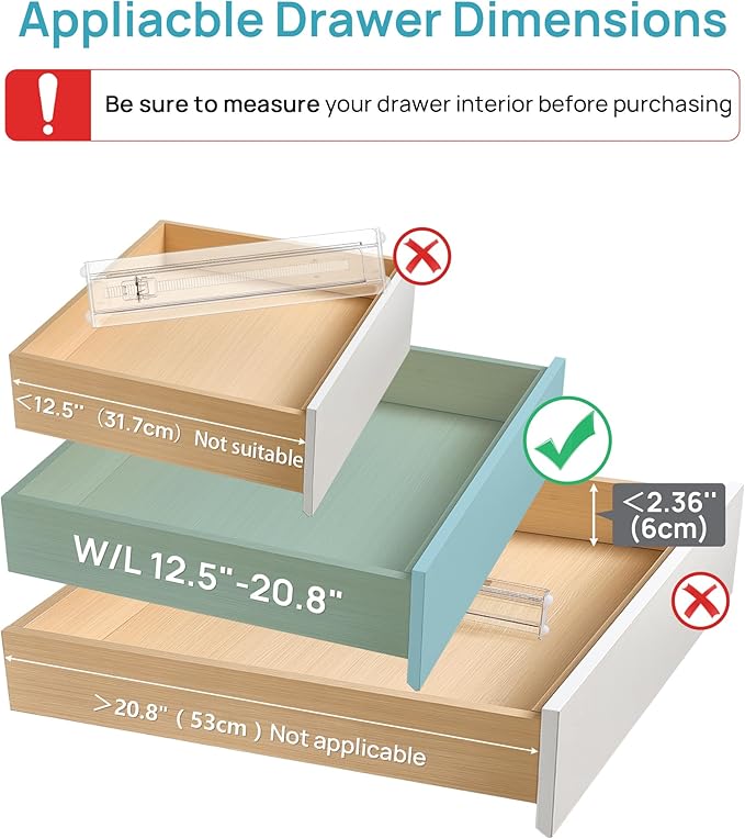 Vtopmart 4 Pack Shallow Drawer Dividers, 2.36" High 12.5"-20.8" Adjustable - Image 2