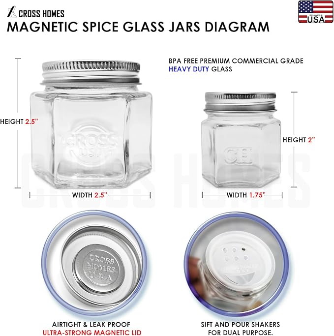 Magnetic Spice Jars Combo Pack 29 Pack Refrigerator Hexagon Glass Spice Jar - Image 3