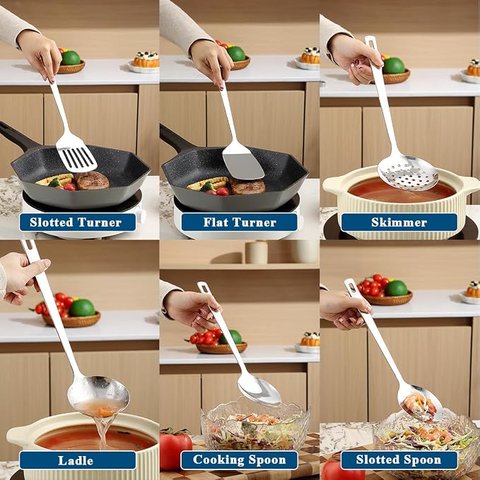 Kitchen Cooking Utensils Set 26 Pieces, Stainless Steel Heavy Duty Sturdy - Image 6