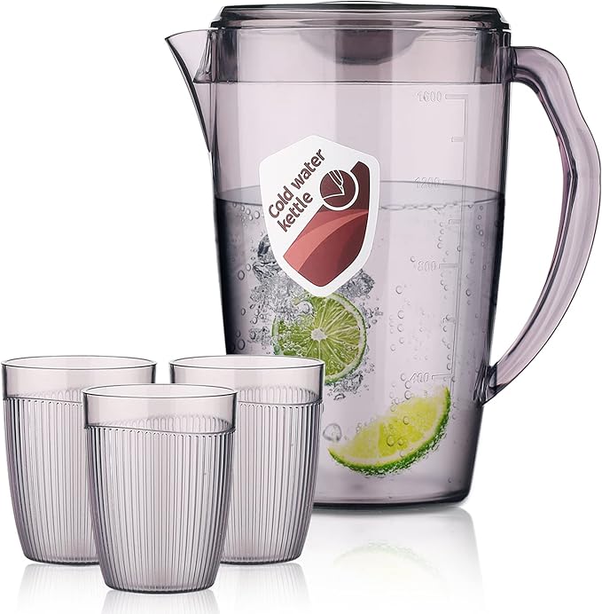 HOMQUEN Plastic Pitcher with 3 Cup, 60 Oz/1.8L Water Pitcher with Lid, Iced Tea by HOMQUEN