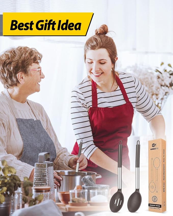 Pack of 2 Large Silicone Cooking Spoons, Non Stick Solid Basting Spoon - Image 7