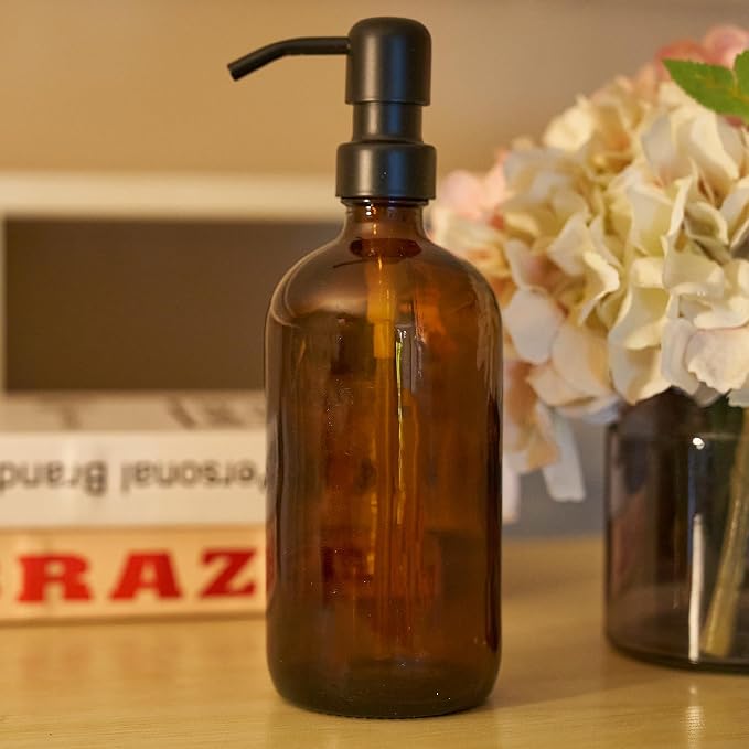 Diahom Soap Dispenser Amber Glass Hand Dish Soap Dispensers 1pcs Stainless - Image 5
