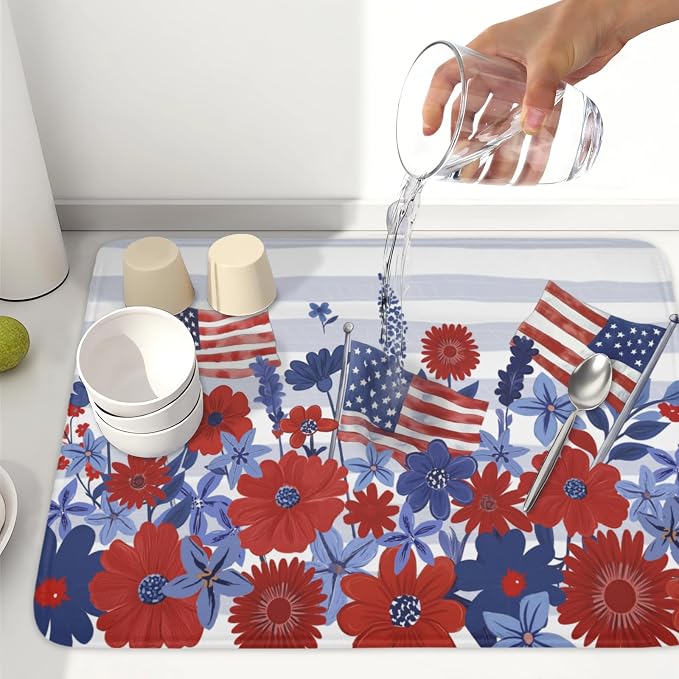 Patriotic Floral Dish Drying Mat - Image 6