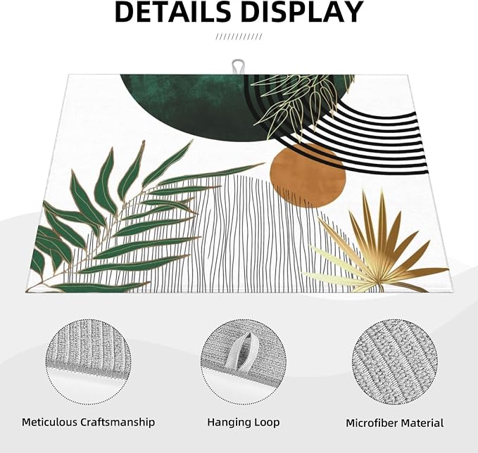 Mid Century Dish Drying Mat 18x24 Inch Boho Green Gold Tropical Leaf Sunset - Image 6