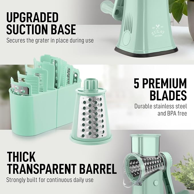 Zulay Kitchen Rotary Cheese Grater 5 Blade Cheese Shredder - Image 7