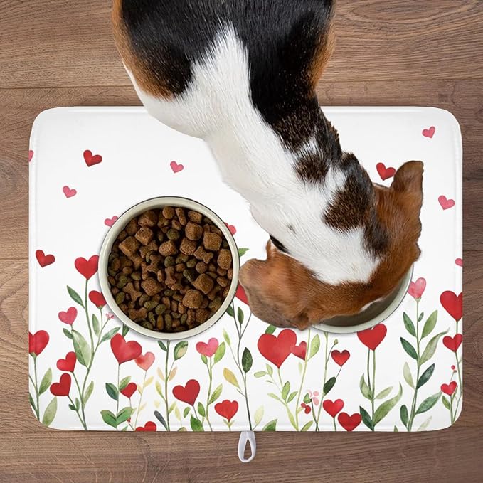 Valentines Day Dish Drying Mat for Kitchen Counter 24x18 Inch Green Red Heart - Image 8