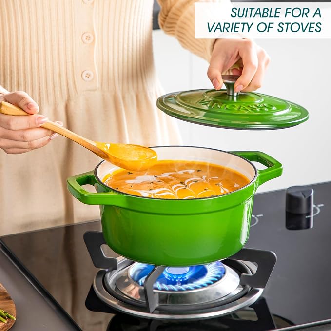 vancasso Enameled Cast Iron Dutch Oven, 2.5 QT Green Naturally Non-Stick - Image 4